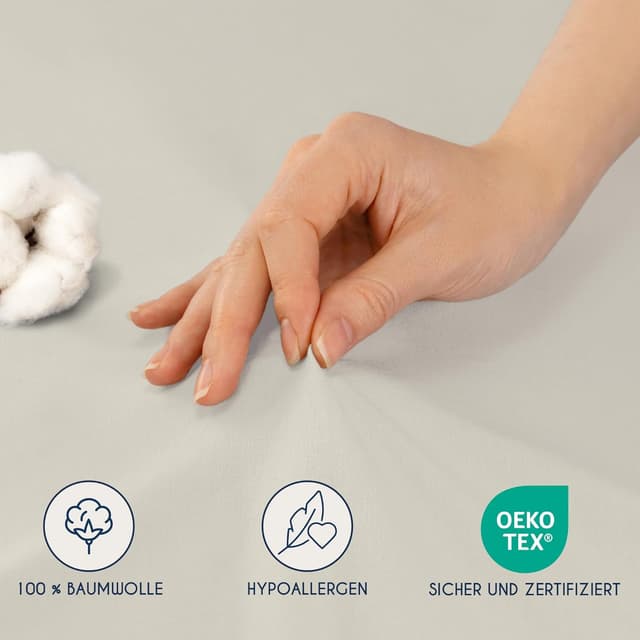 Detalle de Dreamzie Premium Topper Spannbettlaken Jersey 180–200 x 200 cm (extra niedrige Seitenhöhe), Beige