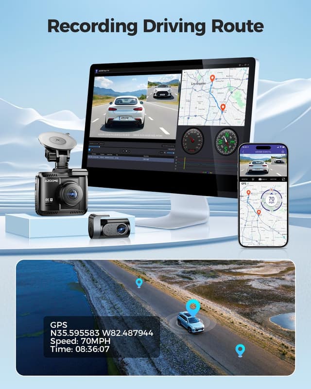 Detalle 2 de AZDOME GS63H Pro dual dash cam (front 4K + rear 2.5K/GPS) with WiFi, 64GB SD, parking monitoring