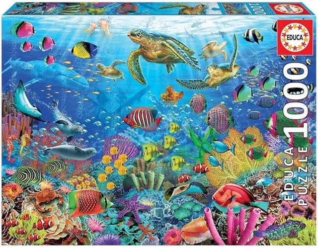 Detalle de Educa Puzzle 1000 Piezas Tortugas en el Paraíso 🐢 Incluye Pegamento