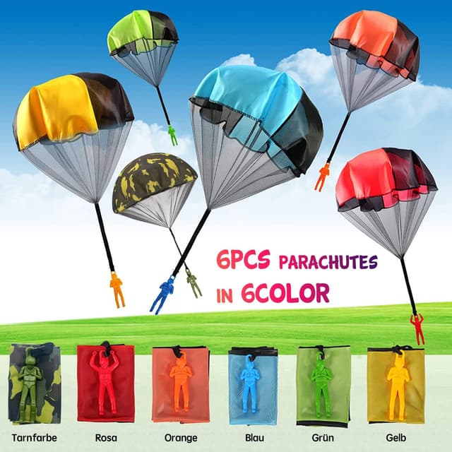 Detalle de Jiosdo Fallschirm Spielzeug Kinder (6 Stück) – Fallschirmspringer für draußen, Wurf- und Landespiel