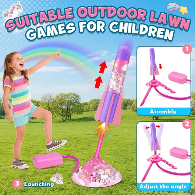 Detalle de Anginne Unicorn Jump Rocket Toy (8 foam rockets) outdoor air blaster for kids aged 3–12