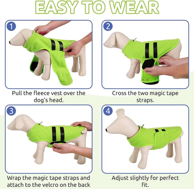 Detalle 2 de PUZAUKAL Adjustable Dog Fleece Jumper Vest (Green S) – warm, step-in fleece coat with adjustable neck and belly