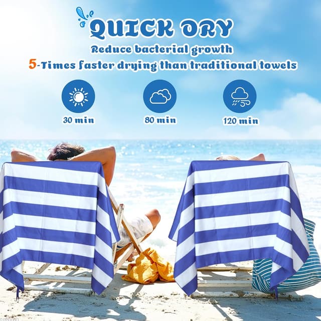 Detalle 2 de Anavasi Microfibre Beach Towels for Adults (2 Pack) 180 x 90 cm with Drawstring Bag – Quick Dry, Sand Free, Lightweight