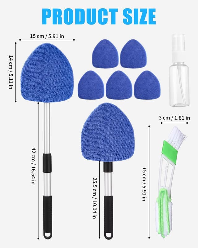 Detalle 2 de Huifoo Auto-Scheibenreiniger-Set mit ausziehbarem Griff, 180°-Drehkopf, 6 Mikrofaserpads und Sprühflasche (blau)