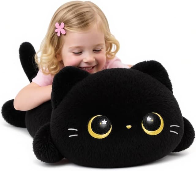 Detalle de Mewaii Cute Black Cat Plush Pillow (20 inch) – squishy cuddle plush for kids and girls