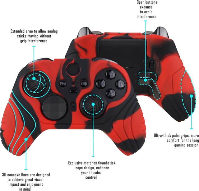 Detalle de PlayVital Samurai Edition anti-slip silicone case cover for Xbox Elite Wireless Controller Series 2 (Red & Black)
