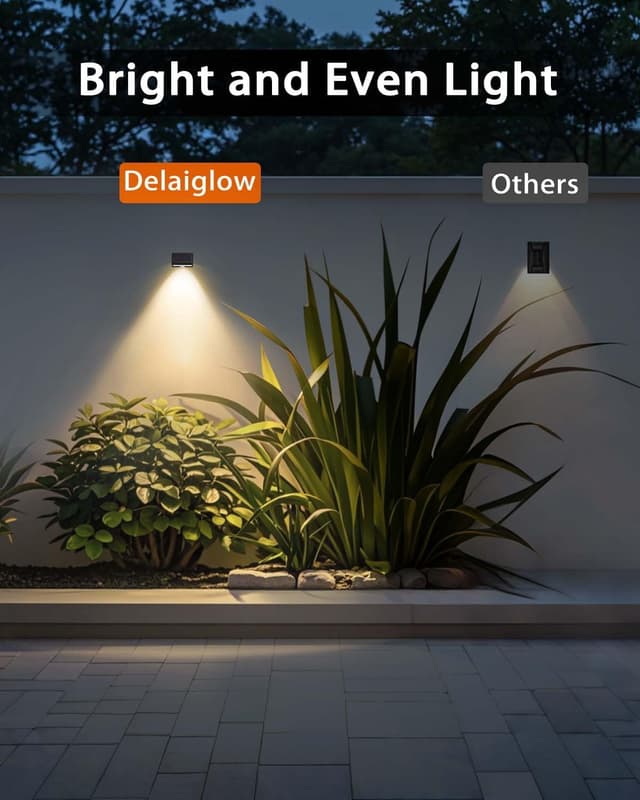 Detalle de Delaiglow Solar Wall Lights 4 Pack (IP67) – Warm White outdoor lighting for gardens, walls & patios