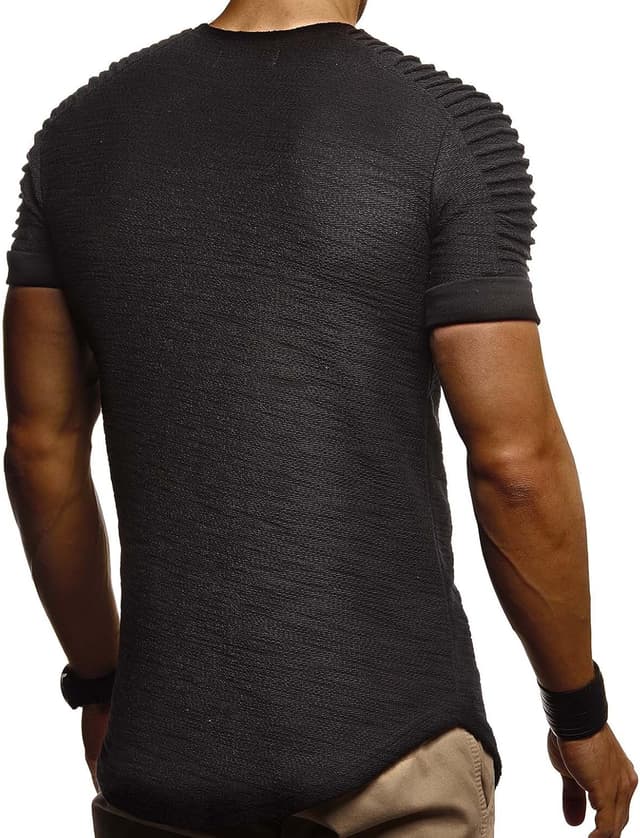 Detalle de Leif Nelson LN6325 : t-shirt hoodie oversize biker-style homme à col rond (manches courtes)