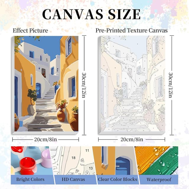 Detalle de Paint by Numbers for Adults with Frame – Santorini Easy Framed Kit (8 x 12 Inch)