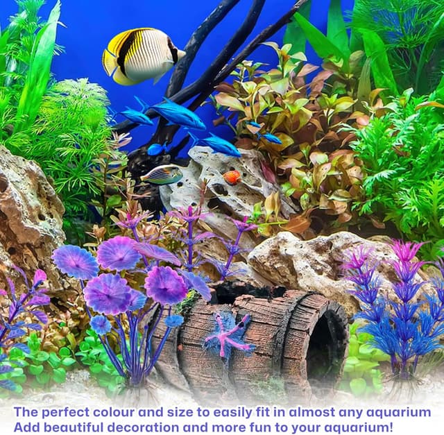 Detalle de LZYDKH broken barrel cave ornament with 4 aquatic plants for aquariums