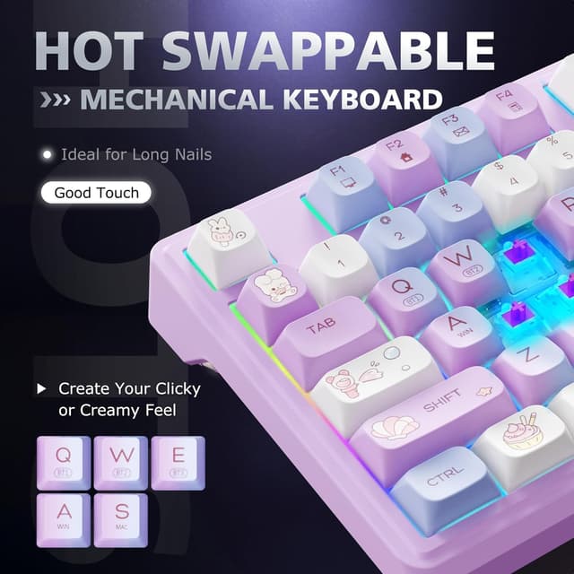 Detalle de ROYALAXE F98 Creamy 98% Wireless Mechanical Keyboard with Number Pad, Knob, and RGB (Hot-Swappable)