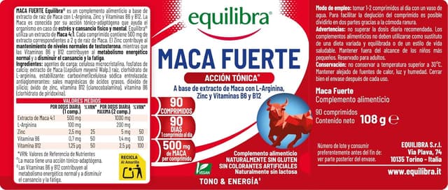 Detalle 2 de Equilibra Maca Forte 🍃 Suplemento con Maca, Zinc y Vitaminas