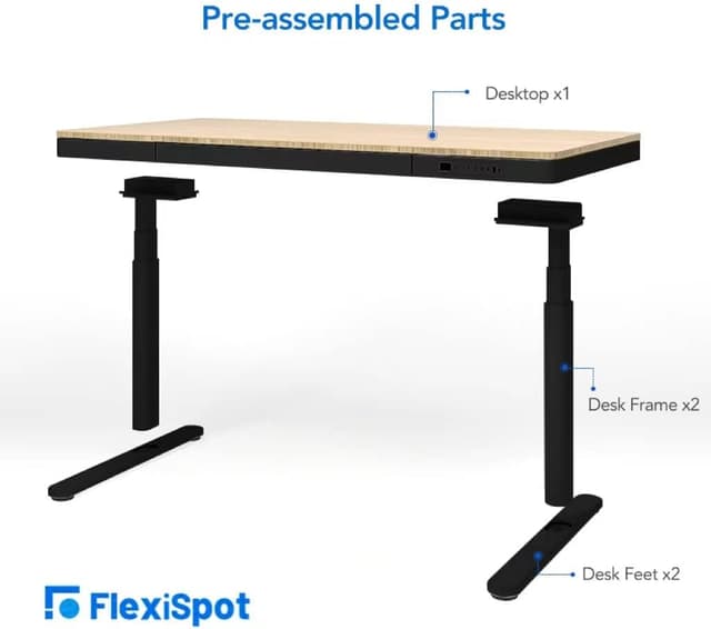 Detalle 2 de FLEXISPOT Q8B bureau assis-debout électrique 2 moteurs 3 colonnes avec plateau en bambou 140 x 70 cm et chargeurs USB (noir)