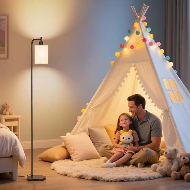 Detalle 2 de SIBRILLE Dimmable Floor Lamp with Linen Shade, Remote Control & 3 Colour Temperatures (9W LED included)