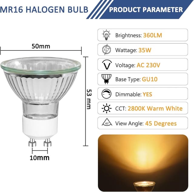 Detalle de Caldarax 8x GU10 MR16 Halogen, 35 W dimmbar (230 V) – warmweiß 2800 K, 45° Abstrahlwinkel
