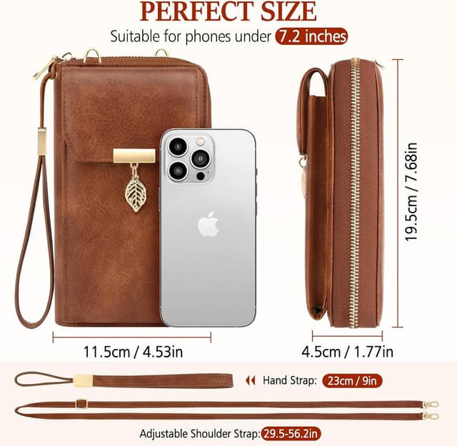 Detalle 2 de VOBUKE Handytasche mit Geldbörse und RFID-Schutz – Umhängetasche aus Leder mit Kartenfächern