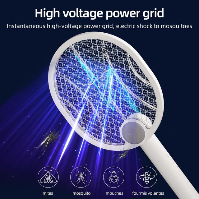 Detalle 2 de Electric Fly Swatter 180° Foldable Fly Zapper Racket (4000V, 5-layer mesh) with USB-C charging