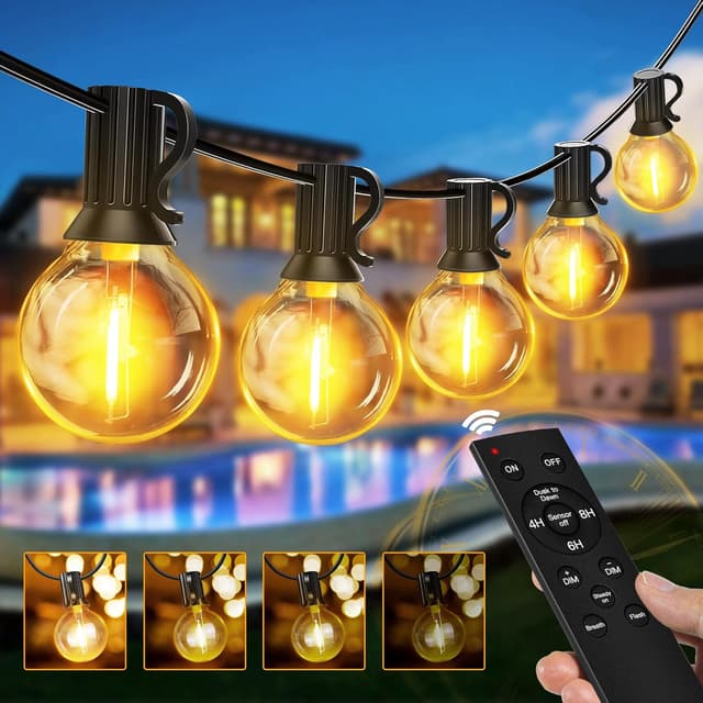 Detalle de Ollny Festoon Lights Outdoor 10m mains string lights with RF remote, timer and shatterproof G40 bulbs
