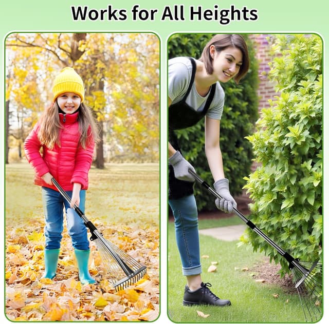 Detalle de TIKTALK Adjustable Leaf Rake (85–175cm) with Expandable Head, for Lawns & Tight Spaces