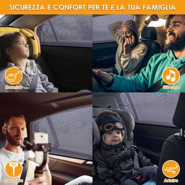 Detalle de Rajvia Tendine parasole auto per bambini (misura universale L) per finestrini posteriori