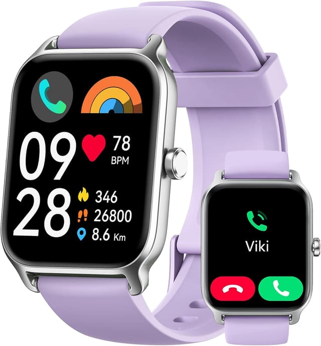Detalle de Smart Watch for Men & Women (Alexa Built-in, Bluetooth Calling, 1.8" HD) with Heart Rate, SpO2 & Sleep, IP68 – Purple