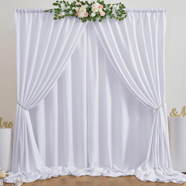 Detalle de Htper 30ft x 10ft White Backdrop Curtain Panels (6-Pack) for Weddings, Birthdays & Photo Backdrops
