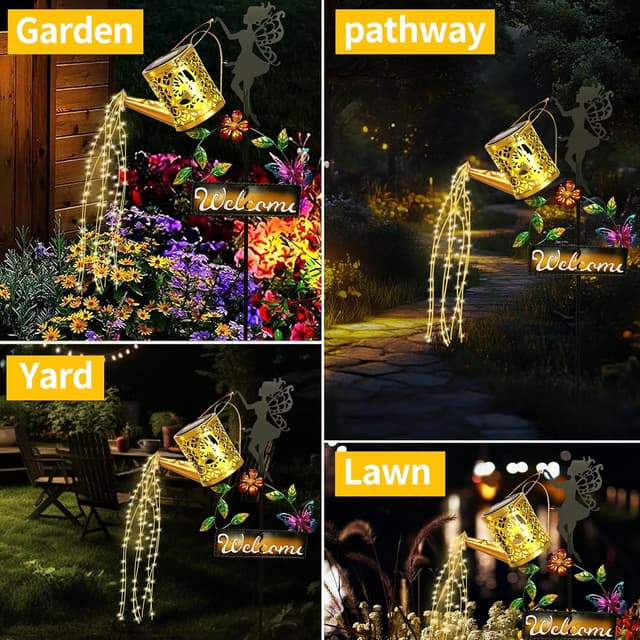 Detalle de ZKLiLi Solar Hummingbird Watering Can Garden Gift with Lights (Waterproof, 8 Lighting Modes)