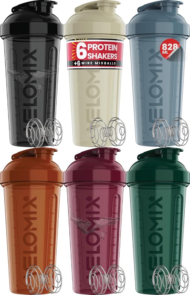 Thumbnail 6 de VELOMIX 6-Pack 828ml Protein Shaker Bottles with Wire Mixball (BPA-Free, Leak Proof)