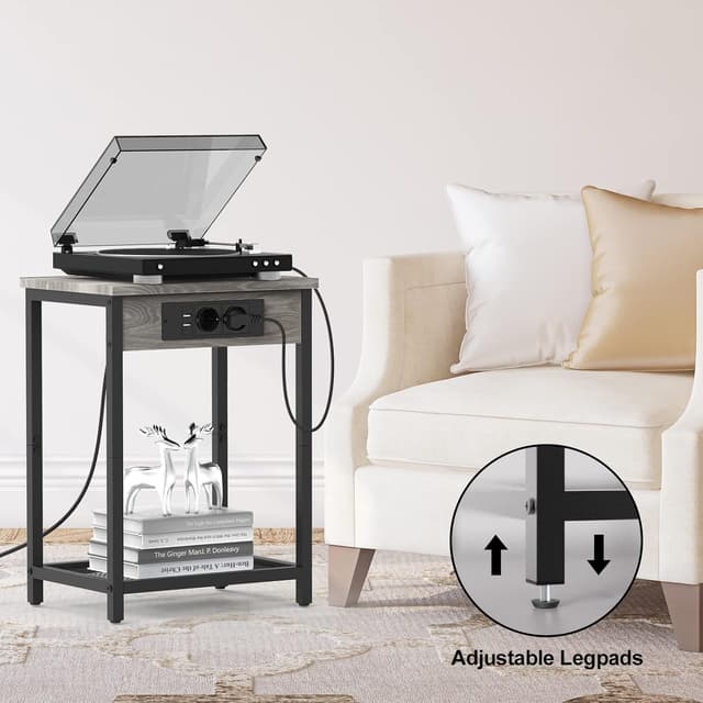 Detalle 2 de YBING Nachttisch mit Ladestation (schmal) – 2 Steckdosen & 2 USB-Anschlüsse, schwarz