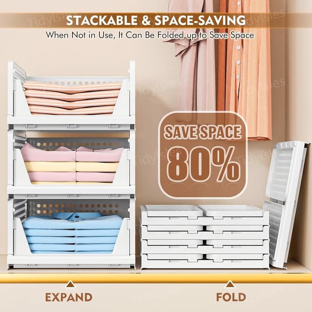 Detalle de TidyIsles Wardrobe Storage Organiser 4 Pack — box pieghevoli e impilabili per armadi e cassetti