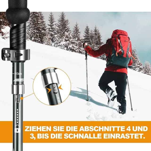 Detalle de COVACURE Wanderstöcke Nordic Walking Stöcke 110–130 cm faltbar & verstellbar (2026Upgrade-Modell)