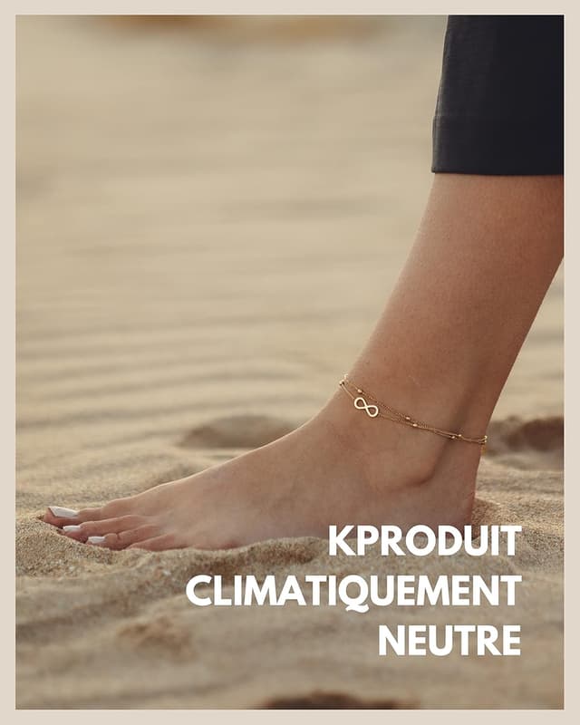 Detalle de Bracelet de cheville Infinity pour femmes, réglable 22–27 cm, résistant à l’eau (acier inoxydable, finitions or 18 carats, argent, or rose)