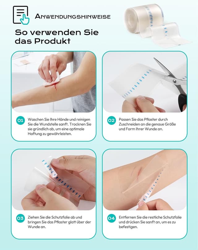 Detalle 2 de daidora Hydrokolloid-Rolle Gesundheitspflaster 5×300 cm (Pickel Patch Rolle) mit Positionierstreifen