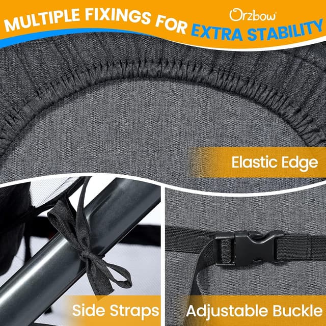 Detalle 1 de Orzbow Universal Mosquito Net for Pram (Black) with UPF 50+ Sunshade & Two-Way Zipper