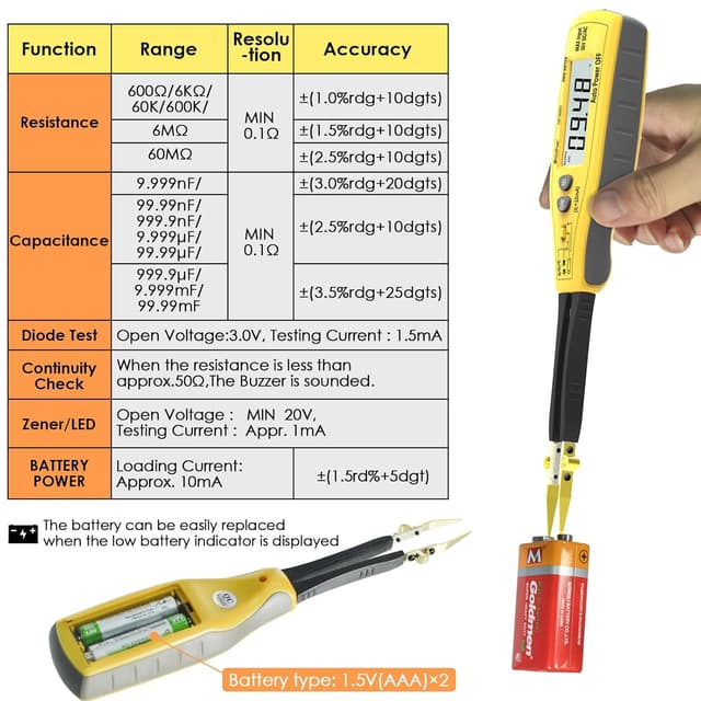 Thumbnail 3 de HoldPeak Digital SMD Tweezer 990C Tester