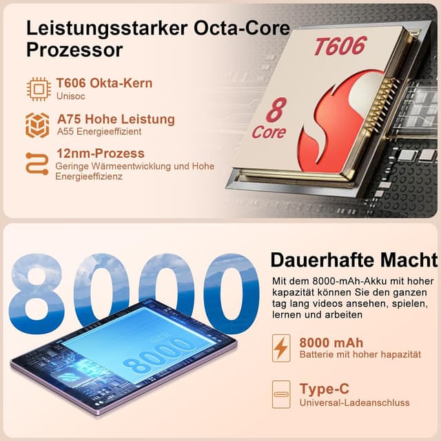 Detalle 2 de Dghrti Tablet 10 Zoll Android mit 8.000 mAh