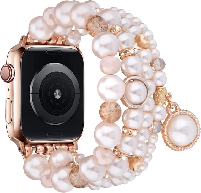 Detalle de VMORO Pearl Bracelet replacement strap for Apple Watch (44mm/46mm/45mm/42mm), light pink