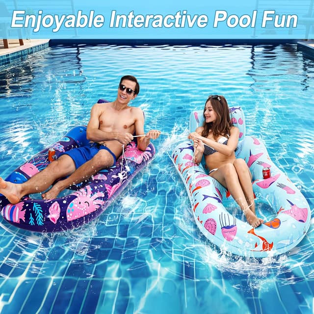 Detalle de PuppyuWill 2 Pack Inflatable Pool Lounger Floats for Adults (Heavy-Duty with Cup Holder, Backrest & Footrest)