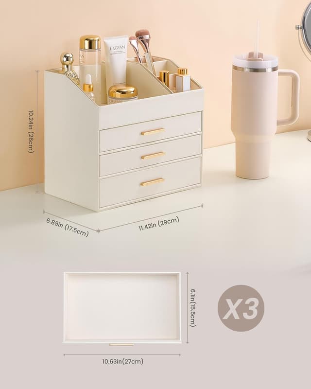 Thumbnail 5 de Lolalet 4-Layer PU Leather Makeup Organiser with Drawers for Vanity Desk (Cream)