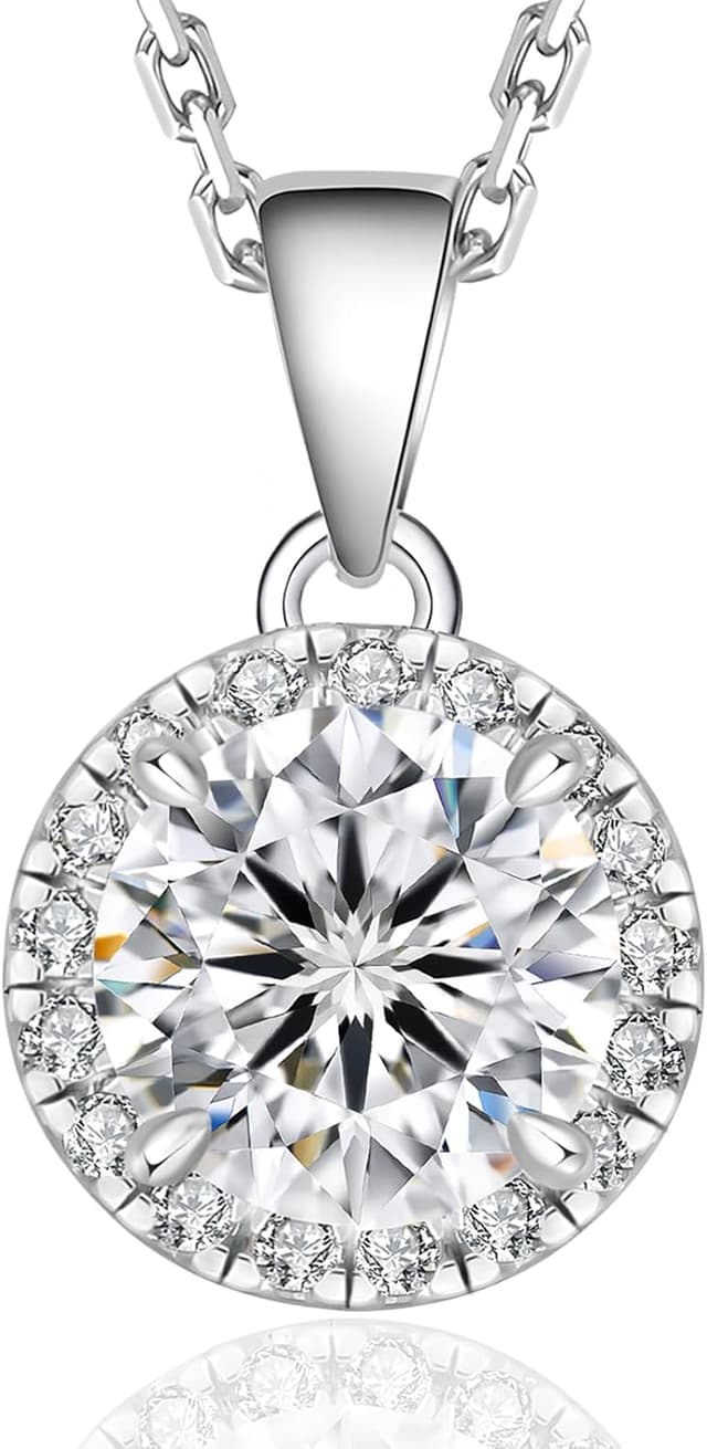 Detalle de KRKC&CO Moissanite Anhänger-Kette aus 925 Sterlingsilber für Damen (Halo, rund) mit 1,0 ct Moissanit