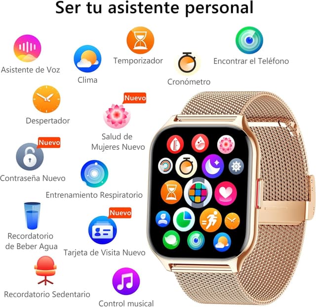 Detalle 1 de ZOSKVEE Reloj Inteligente Mujer 🚶♀️, Bluetooth, Salud y Deportes
