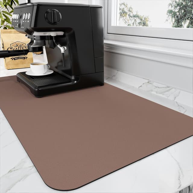 Detalle de HotLive Coffee Mat (Absorbent, PU Surface, Natural Rubber Back) for Kitchen Countertop Use