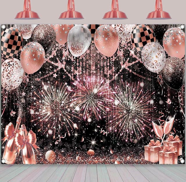 Detalle 2 de Black Pink Glitter Backdrop 7x5 ft 🎉