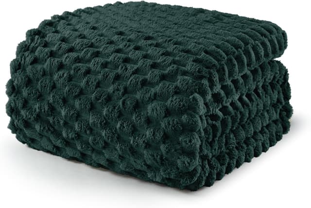 Detalle de Exclusivo Mezcla Queen Size Fleece Blanket (230x230 cm) – Forest Green Plush Throw for Sofa and Bed