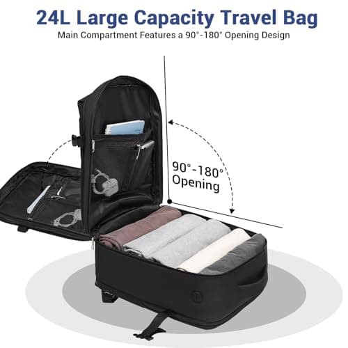 Detalle de Kono Mochila de viaje para Ryanair/Vueling cabina 40x30x20 cm (24L) con apertura 180° y compartimento portátil, negro