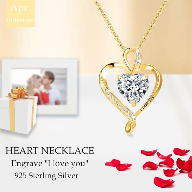 Detalle de LAVUMO Herz Kette für Damen aus 925 Silber, Messing & „I love you“ Gravur – personalisiertes Schmuckgeschenk