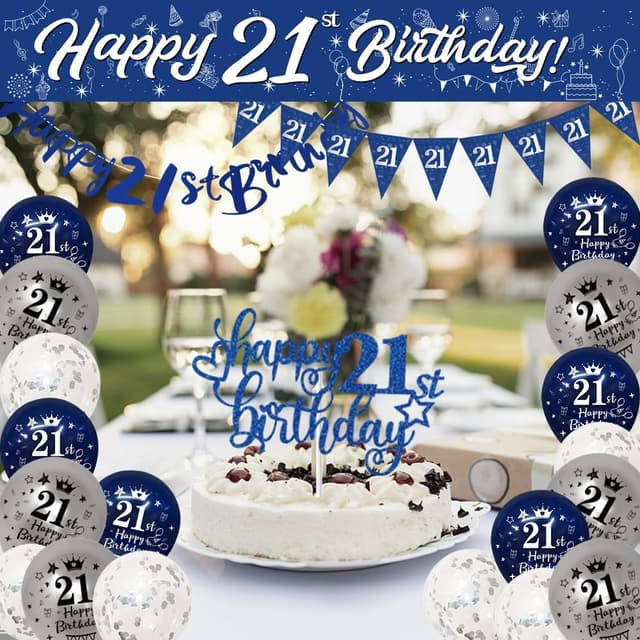 Thumbnail 5 de 21st Birthday Decorations Blue Silver party kit ๐