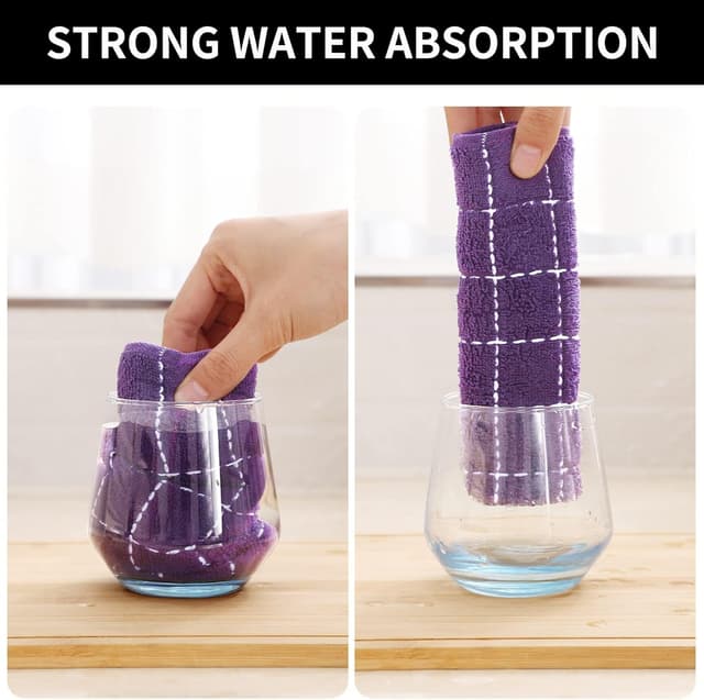 Thumbnail 2 de Homaxy Cotton Terry Kitchen Towels & Dishcloths Set (Purple), Checkered Assortment, Set of 8