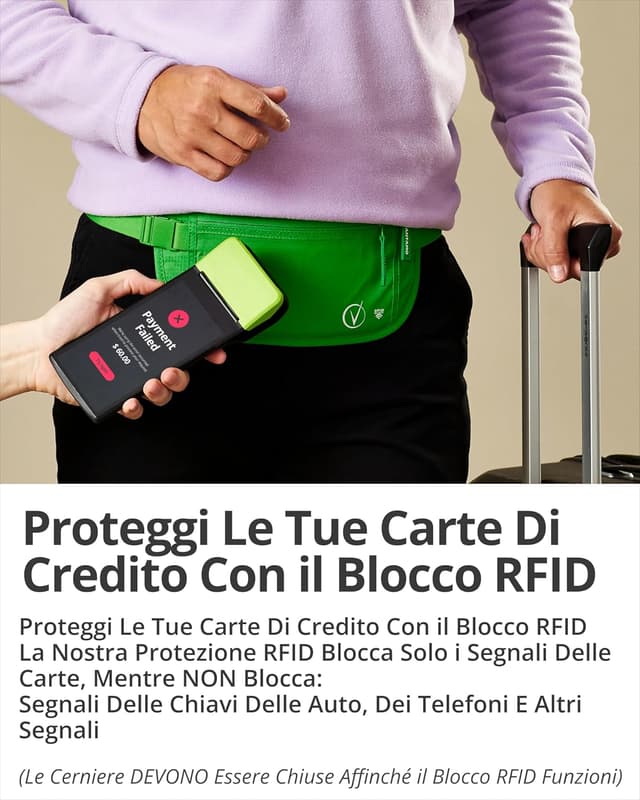 Detalle de Cintura portasoldi da viaggio nascosta con protezione RFID per passaporto e telefono