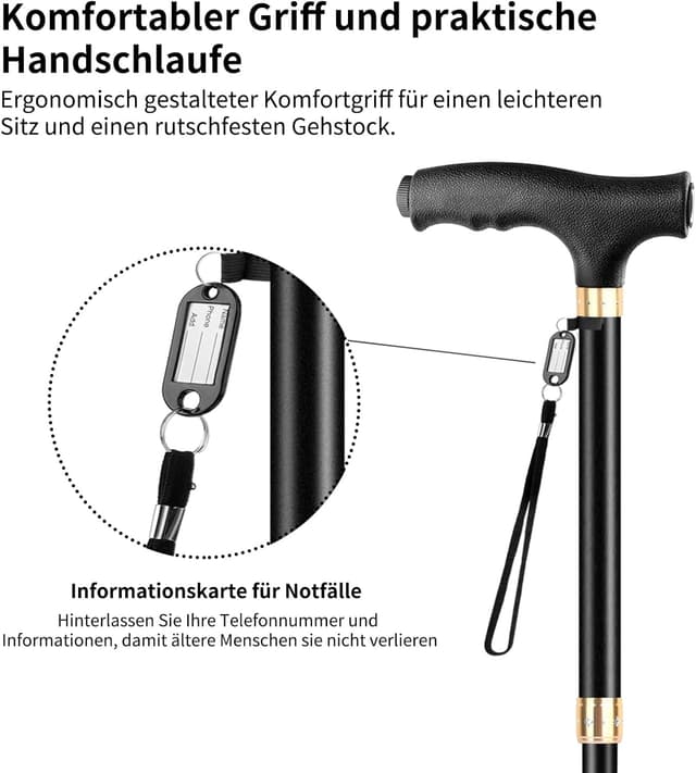 Detalle de OOCOME Höhenverstellbarer Gehstock mit Licht, 60-94 cm